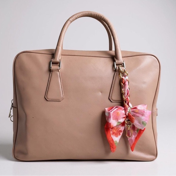 Prada Saffiano Leather Travel Briefcase Bag Beige Nude Laptop Tote ✨ - Picture 1 of 11